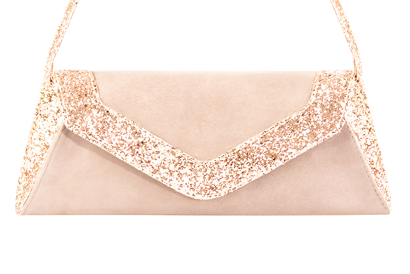 Copper gold and powder pink matching shoes and clutch. View of clutch - Florence KOOIJMAN